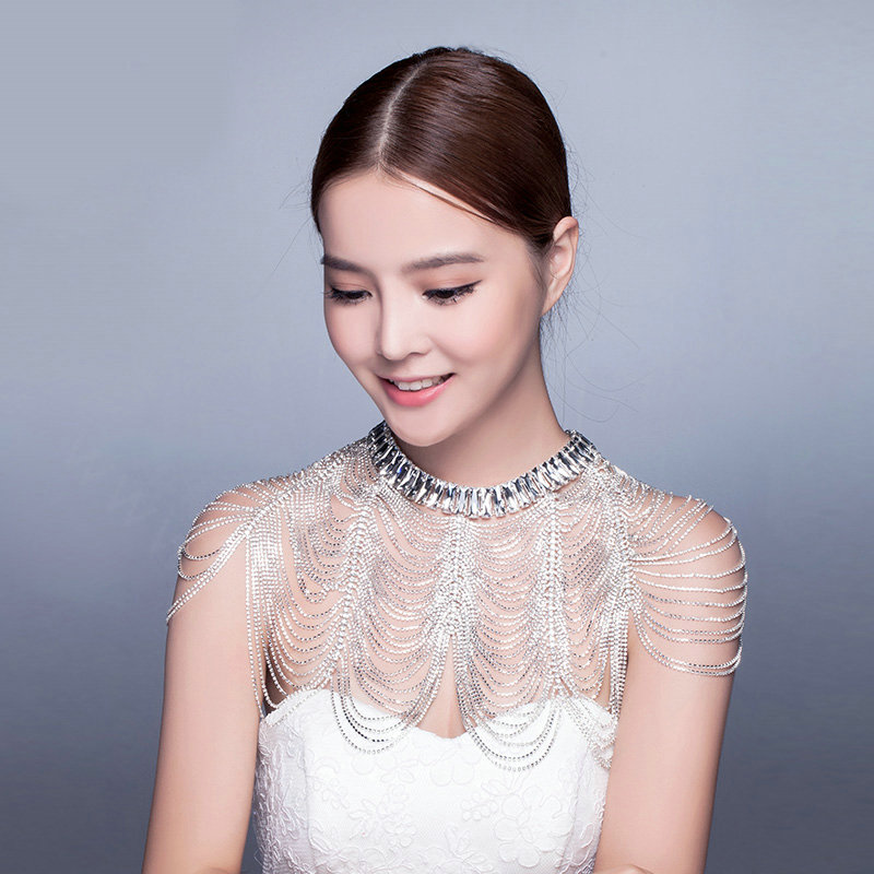 Beautiful Rhinestone Zircon Bridal Necklace Wedding Stage Tassel Shoulder Chain Accessories