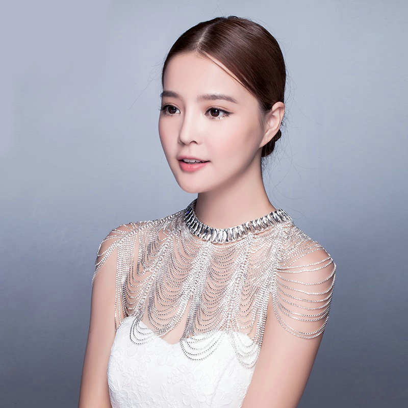 Beautiful Rhinestone Zircon Bridal Necklace Wedding Stage Tassel Shoulder Chain Accessories