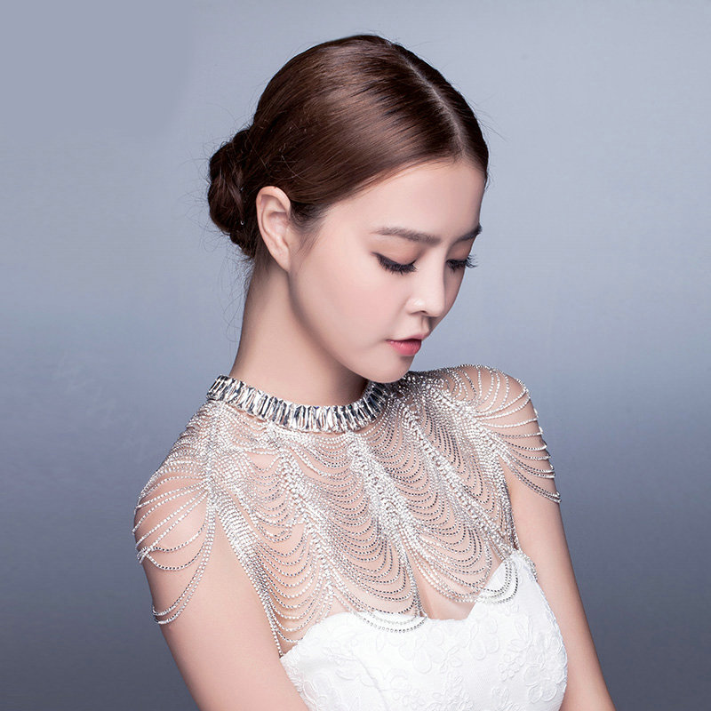 Beautiful Rhinestone Zircon Bridal Necklace Wedding Stage Tassel Shoulder Chain Accessories