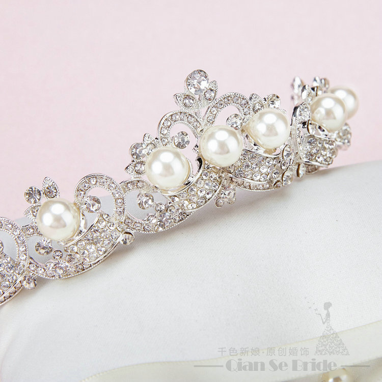 Calssic Rhinestone Pearls Bridal Jewelry Tiaras Necklace Earring Women Wedding Sets 3pcs - White