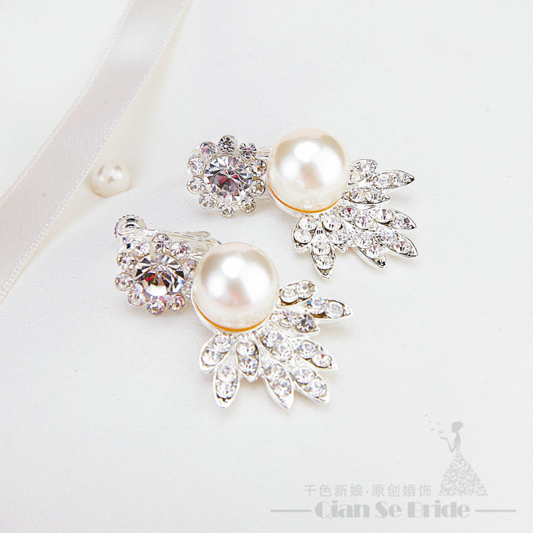Calssic Rhinestone Pearls Bridal Jewelry Tiaras Necklace Earring Women Wedding Sets 3pcs - White