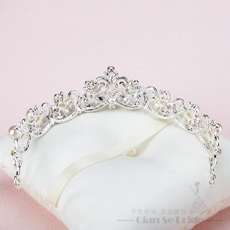 Calssic Rhinestone Pearls Bridal Jewelry Tiaras Necklace Earring Women Wedding Sets 3pcs - White