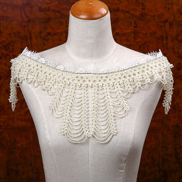 Cheapest Pearls Beads Bridal Necklace Shoulder Chain Wedding Lace Cape Accessories
