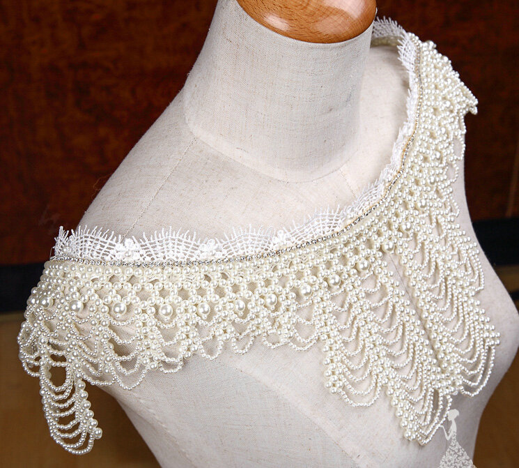 Cheapest Pearls Beads Bridal Necklace Shoulder Chain Wedding Lace Cape Accessories