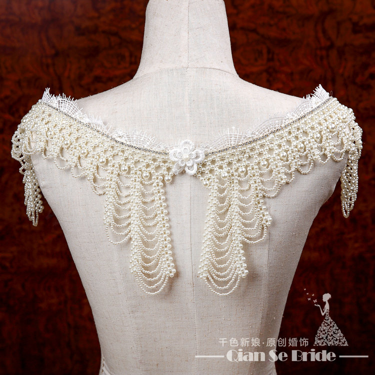 Cheapest Pearls Beads Bridal Necklace Shoulder Chain Wedding Lace Cape Accessories