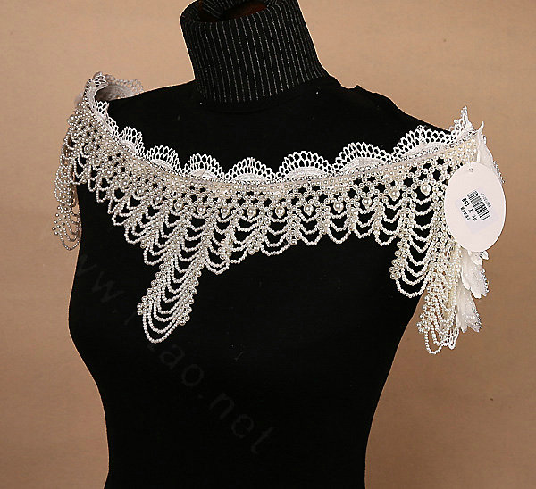 Classic Bridal Pearls Beads Tassel Shoulder Chain Wedding Lace Flower Cape Accessories