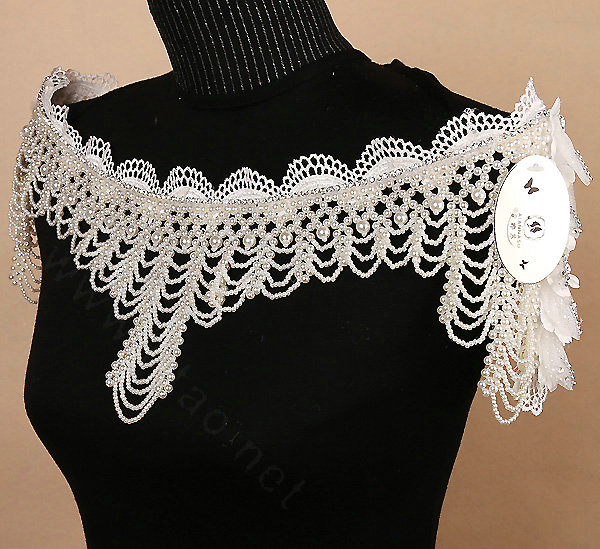 Classic Bridal Pearls Beads Tassel Shoulder Chain Wedding Lace Flower Cape Accessories