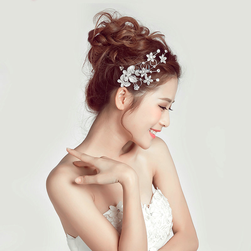 Crystal Alloy Flower Butterfly Bride Hair Combs Women Wedding Hair Accessories - Sliver
