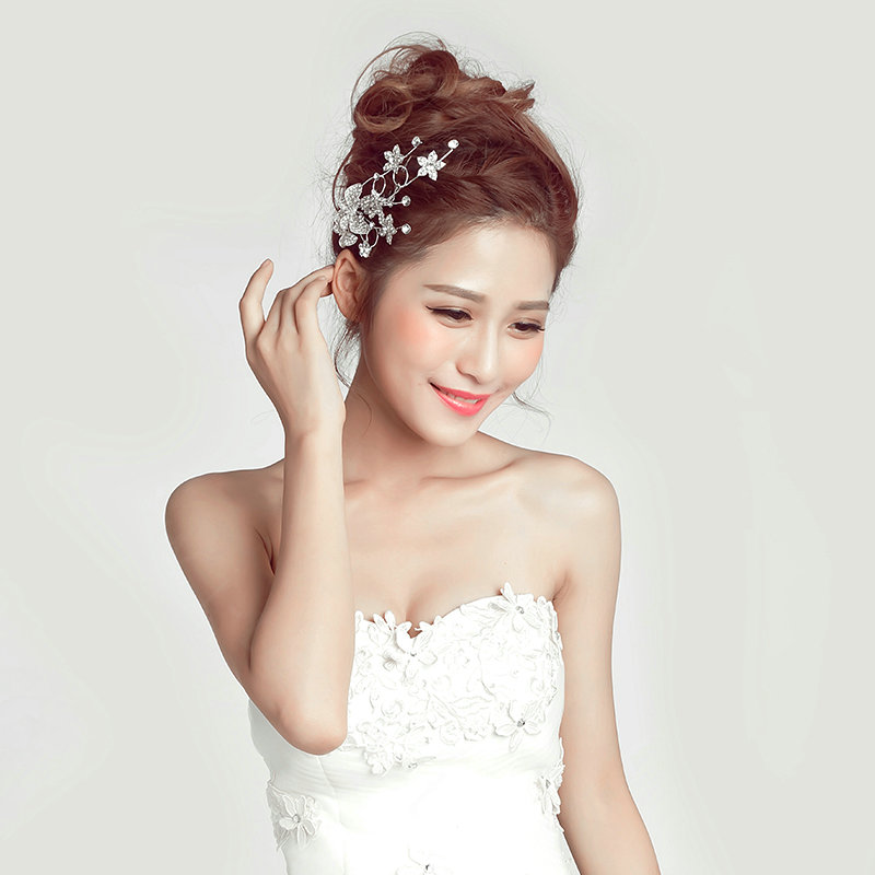 Crystal Alloy Flower Butterfly Bride Hair Combs Women Wedding Hair Accessories - Sliver