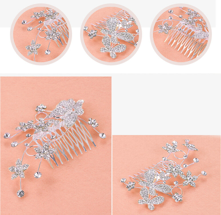 Crystal Alloy Flower Butterfly Bride Hair Combs Women Wedding Hair Accessories - Sliver