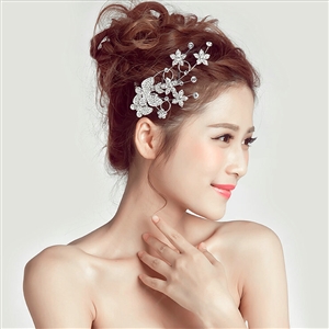 Crystal Alloy Flower Butterfly Bride Hair Combs Women Wedding Hair Accessories - Sliver