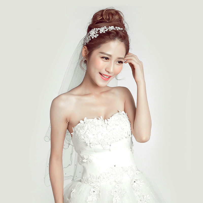 Crystal Alloy Flower Soft Chain Bride Crown Headbands Women Wedding Hair Accessories - Silver