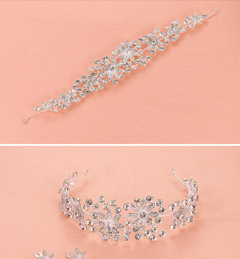 Crystal Alloy Flower Soft Chain Bride Crown Headbands Women Wedding Hair Accessories - Silver