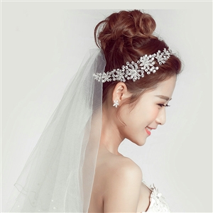 Crystal Alloy Flower Soft Chain Bride Crown Headbands Women Wedding Hair Accessories - Silver
