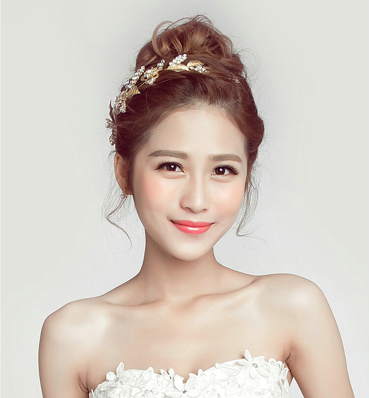 Crystal Alloy Hollow Flower Soft Chain Bride Headbands Women Wedding Hair Accessories - Gold