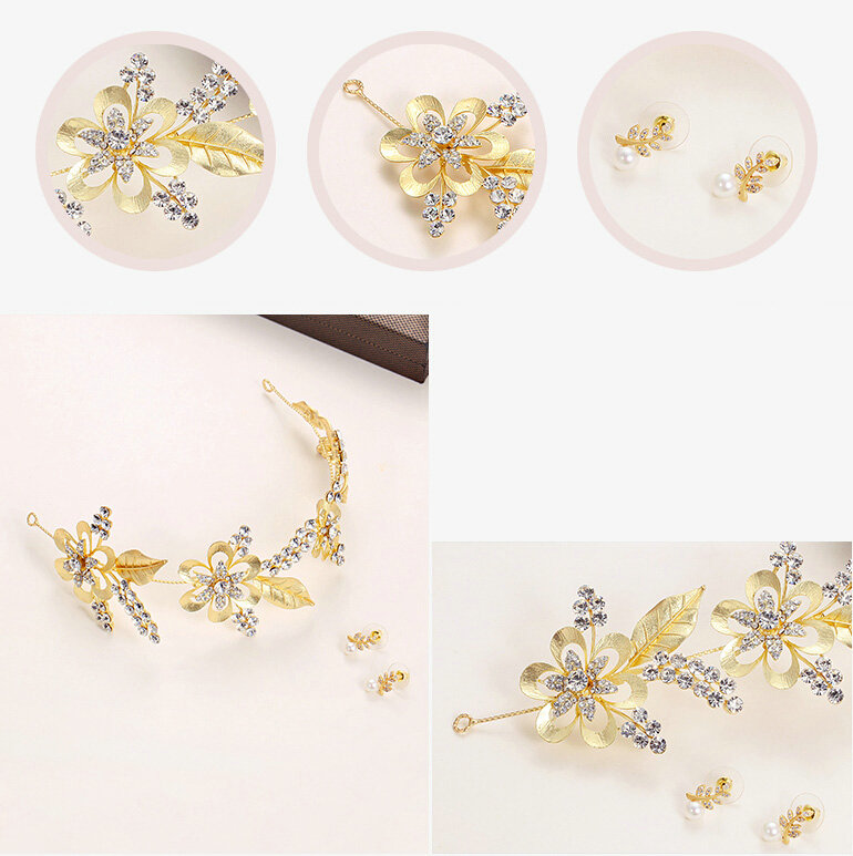 Crystal Alloy Hollow Flower Soft Chain Bride Headbands Women Wedding Hair Accessories - Gold