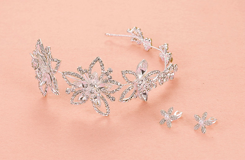 Crystal Alloy Hollow Flower Soft Chain Bride Headbands Women Wedding Hair Accessories - White