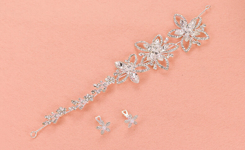 Crystal Alloy Hollow Flower Soft Chain Bride Headbands Women Wedding Hair Accessories - White