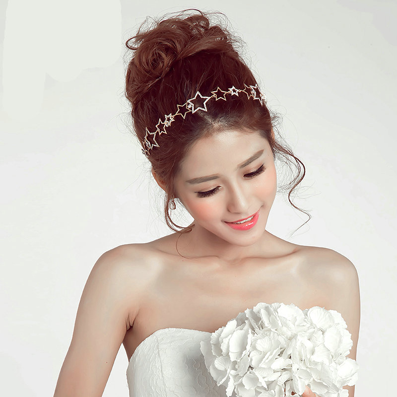 Crystal Alloy Hollow Star Soft Chain Bride Headbands Women Wedding Hair Accessories - White