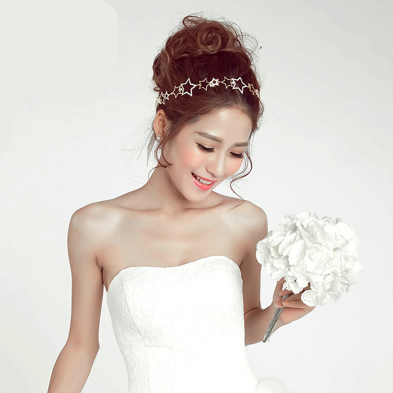 Crystal Alloy Hollow Star Soft Chain Bride Headbands Women Wedding Hair Accessories - White