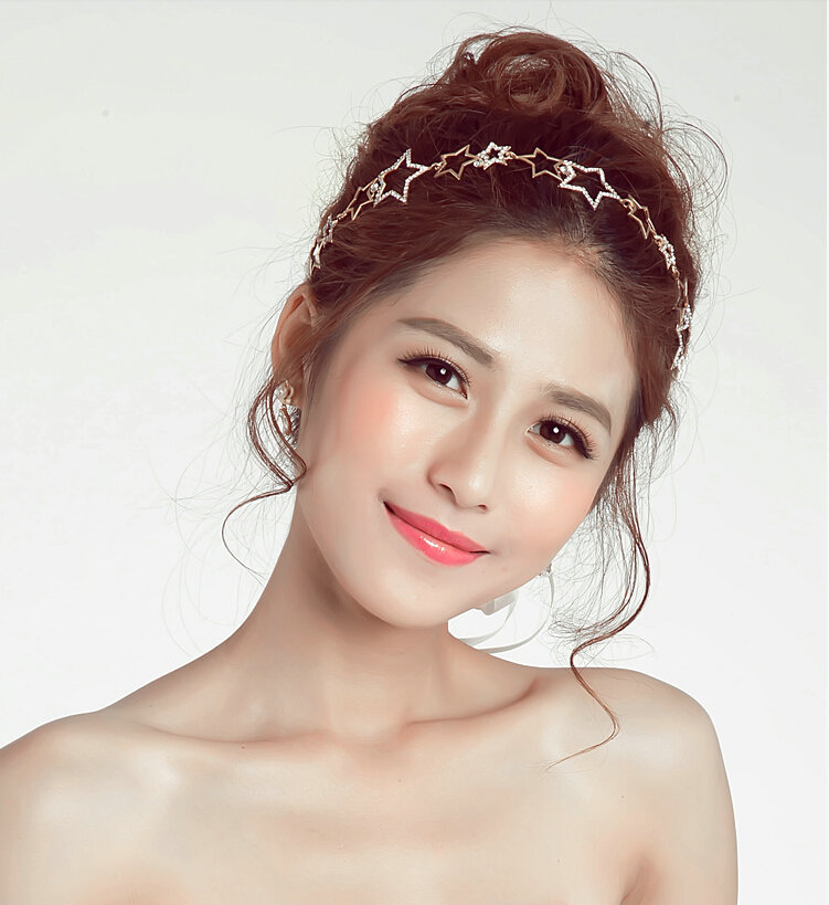 Crystal Alloy Hollow Star Soft Chain Bride Headbands Women Wedding Hair Accessories - White