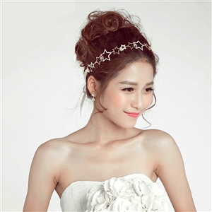 Crystal Alloy Hollow Star Soft Chain Bride Headbands Women Wedding Hair Accessories - White