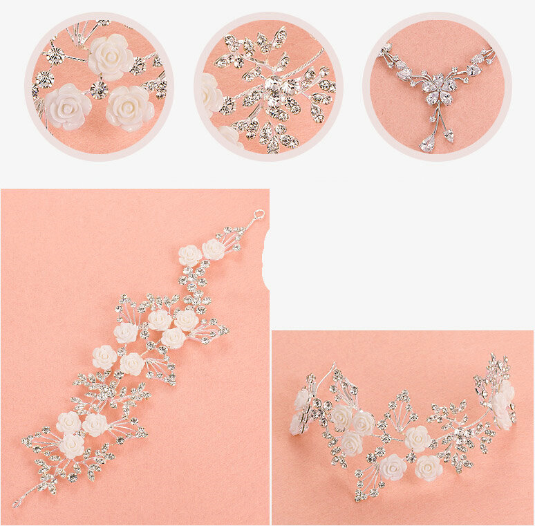 Crystal Beaded Flower Alloy Soft Chain Bridal Headbands Hair Accessories - White