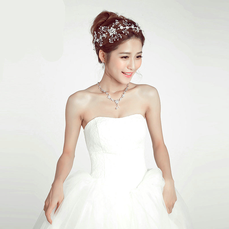 Crystal Beads Alloy Flower Soft Chain Bride Headbands Women Wedding Hair Accessories - Silver
