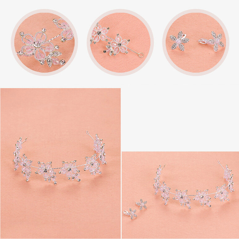 Crystal Beads Hollow Flower Soft Chain Bride Headbands Women Wedding Hair Accessories - White