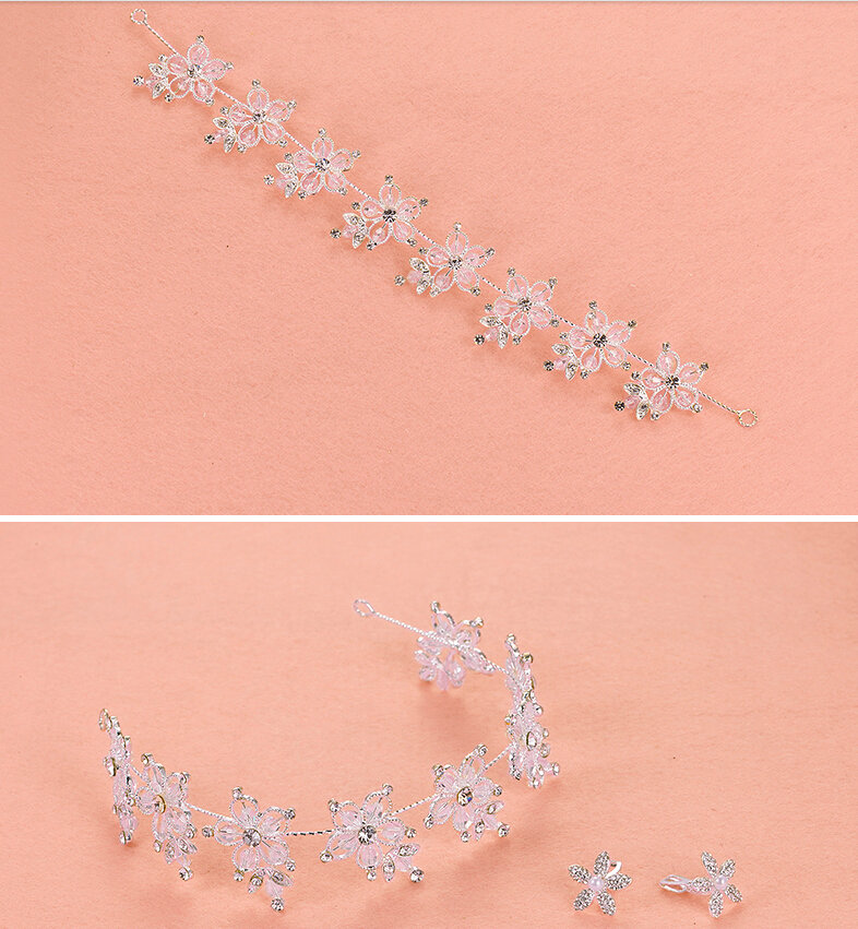 Crystal Beads Hollow Flower Soft Chain Bride Headbands Women Wedding Hair Accessories - White