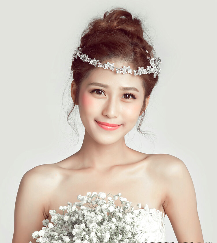 Crystal Butterfly Alloy Soft Chain Bridal Headbands Women Wedding Hair Accessories - White