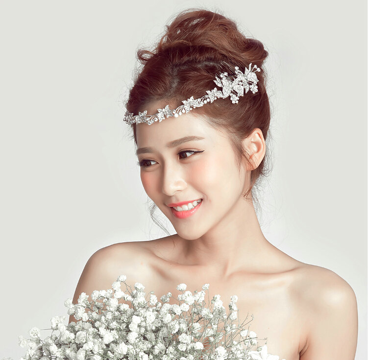 Crystal Butterfly Alloy Soft Chain Bridal Headbands Women Wedding Hair Accessories - White