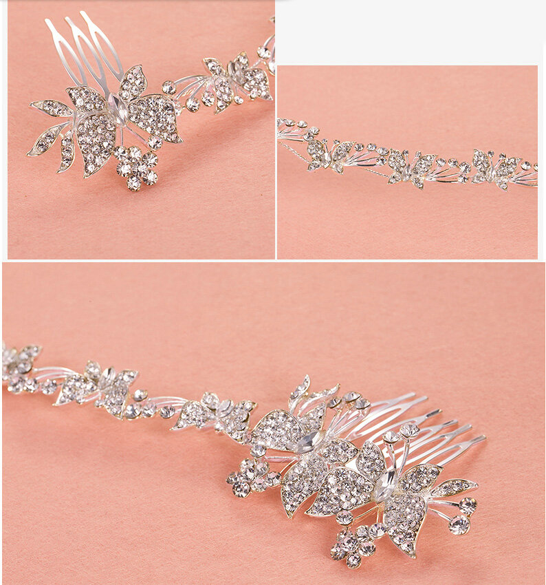 Crystal Butterfly Alloy Soft Chain Bridal Headbands Women Wedding Hair Accessories - White