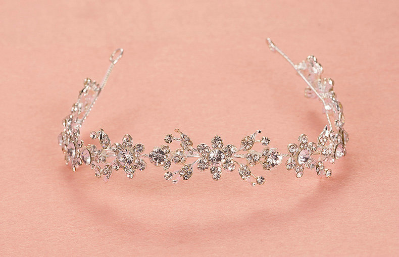 Crystal Diamond Alloy Flower Soft Chain Bride Headbands Women Wedding Hair Accessories - Silver