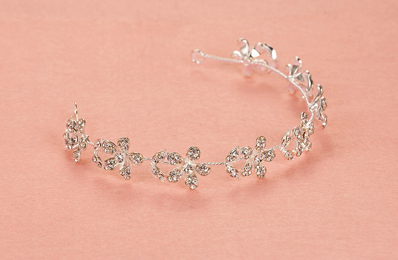 Crystal Diamond Alloy Flower Soft Chain Bride Headbands Women Wedding Hair Accessories - White
