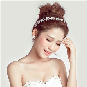 Crystal Diamond Alloy Flower Soft Chain Bride Headbands Women Wedding Hair Accessories - White