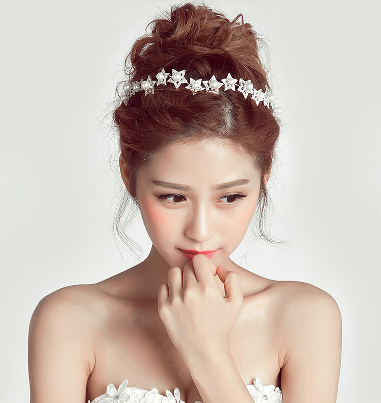 Crystal Stars Alloy Soft Chain Bridal Headbands Women Wedding Hair Accessories - White