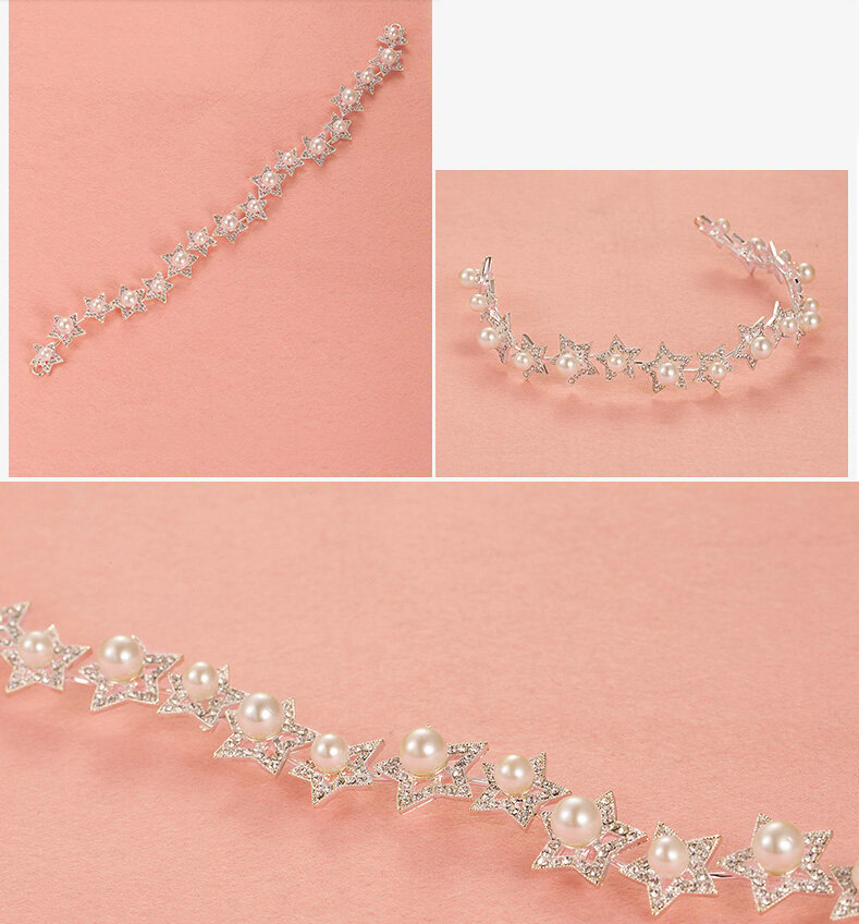 Crystal Stars Alloy Soft Chain Bridal Headbands Women Wedding Hair Accessories - White