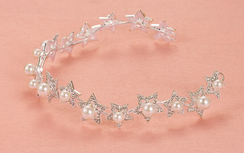 Crystal Stars Alloy Soft Chain Bridal Headbands Women Wedding Hair Accessories - White
