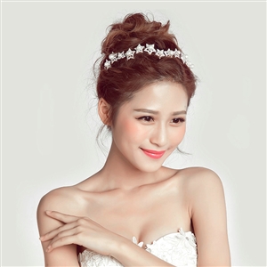 Crystal Stars Alloy Soft Chain Bridal Headbands Women Wedding Hair Accessories - White