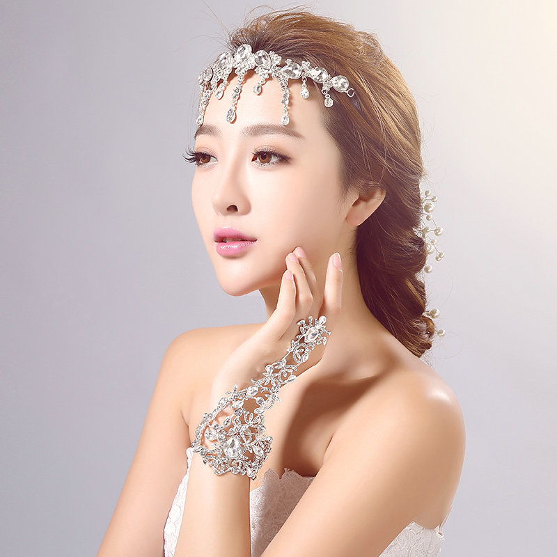 Elegant Alloy Rhinestone Bohemia Bridal Frontlet Pendant Headbands Hair Accessories - White