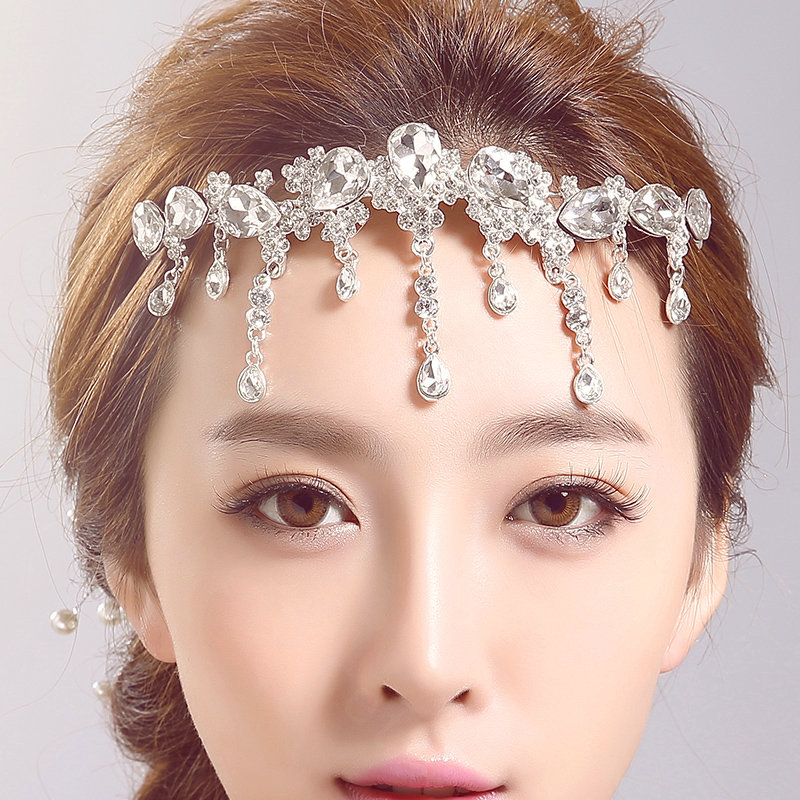 Elegant Alloy Rhinestone Bohemia Bridal Frontlet Pendant Headbands Hair Accessories - White