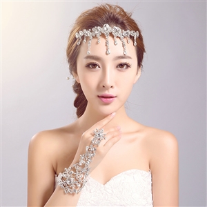 Elegant Alloy Rhinestone Bohemia Bridal Frontlet Pendant Headbands Hair Accessories - White