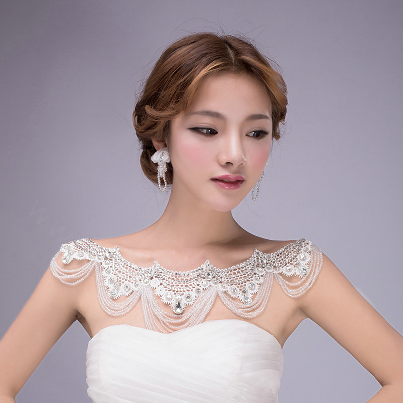 Elegant Lace Flower Rhinestone Bridal Necklace Wedding Ornate Tassel Shoulder Chain Accessories