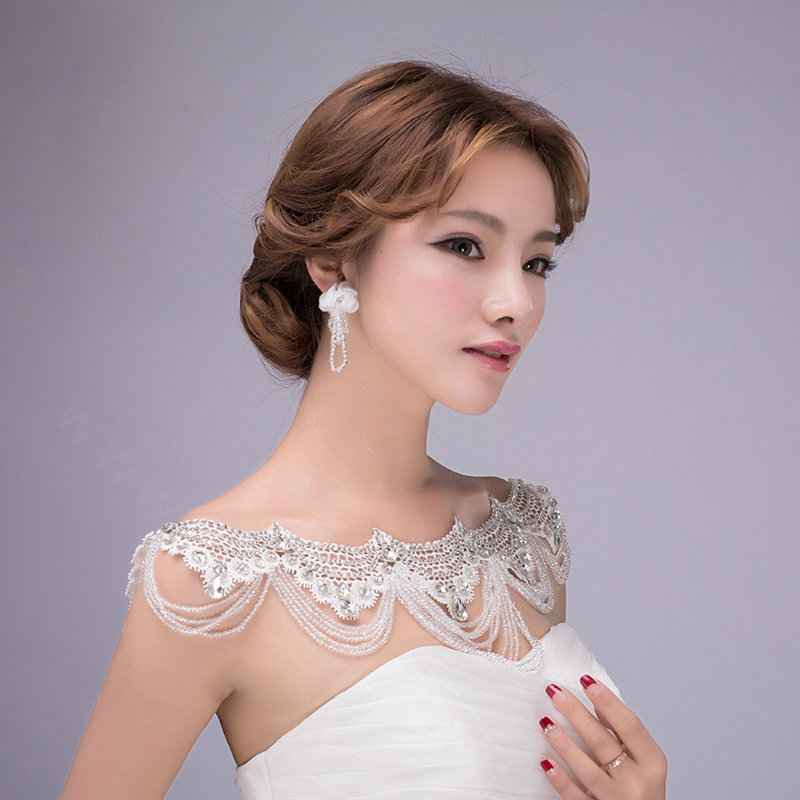 Elegant Lace Flower Rhinestone Bridal Necklace Wedding Ornate Tassel Shoulder Chain Accessories