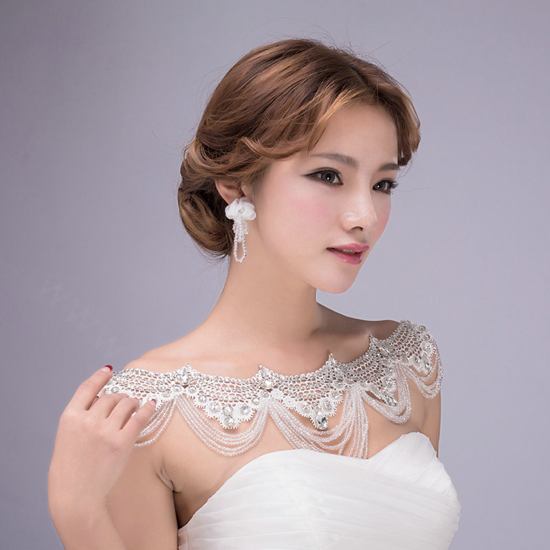 Elegant Lace Flower Rhinestone Bridal Necklace Wedding Ornate Tassel Shoulder Chain Accessories