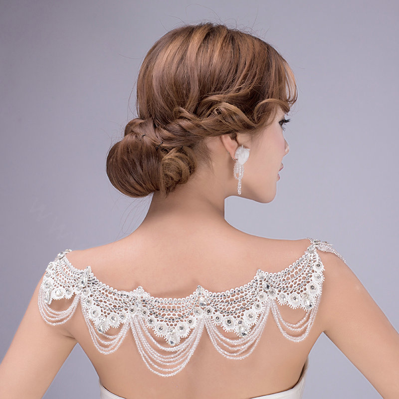 Elegant Lace Flower Rhinestone Bridal Necklace Wedding Ornate Tassel Shoulder Chain Accessories