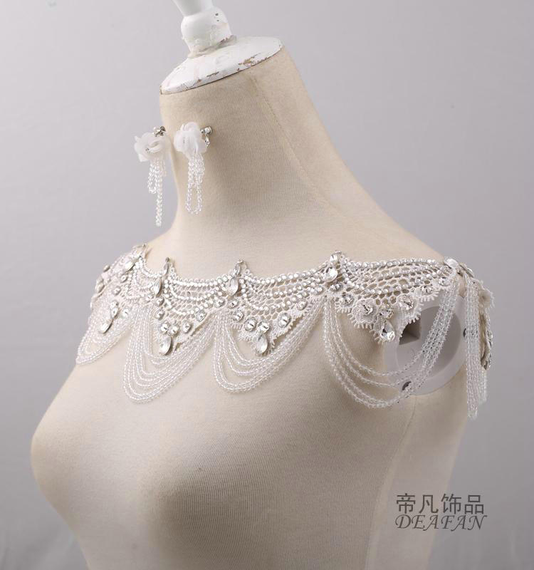 Elegant Lace Flower Rhinestone Bridal Necklace Wedding Ornate Tassel Shoulder Chain Accessories