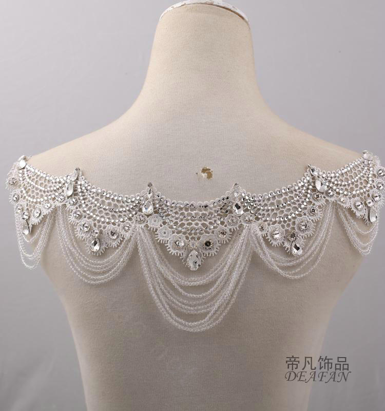 Elegant Lace Flower Rhinestone Bridal Necklace Wedding Ornate Tassel Shoulder Chain Accessories