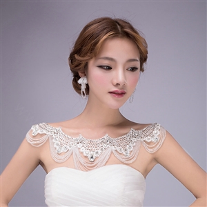 Elegant Lace Flower Rhinestone Bridal Necklace Wedding Ornate Tassel Shoulder Chain Accessories